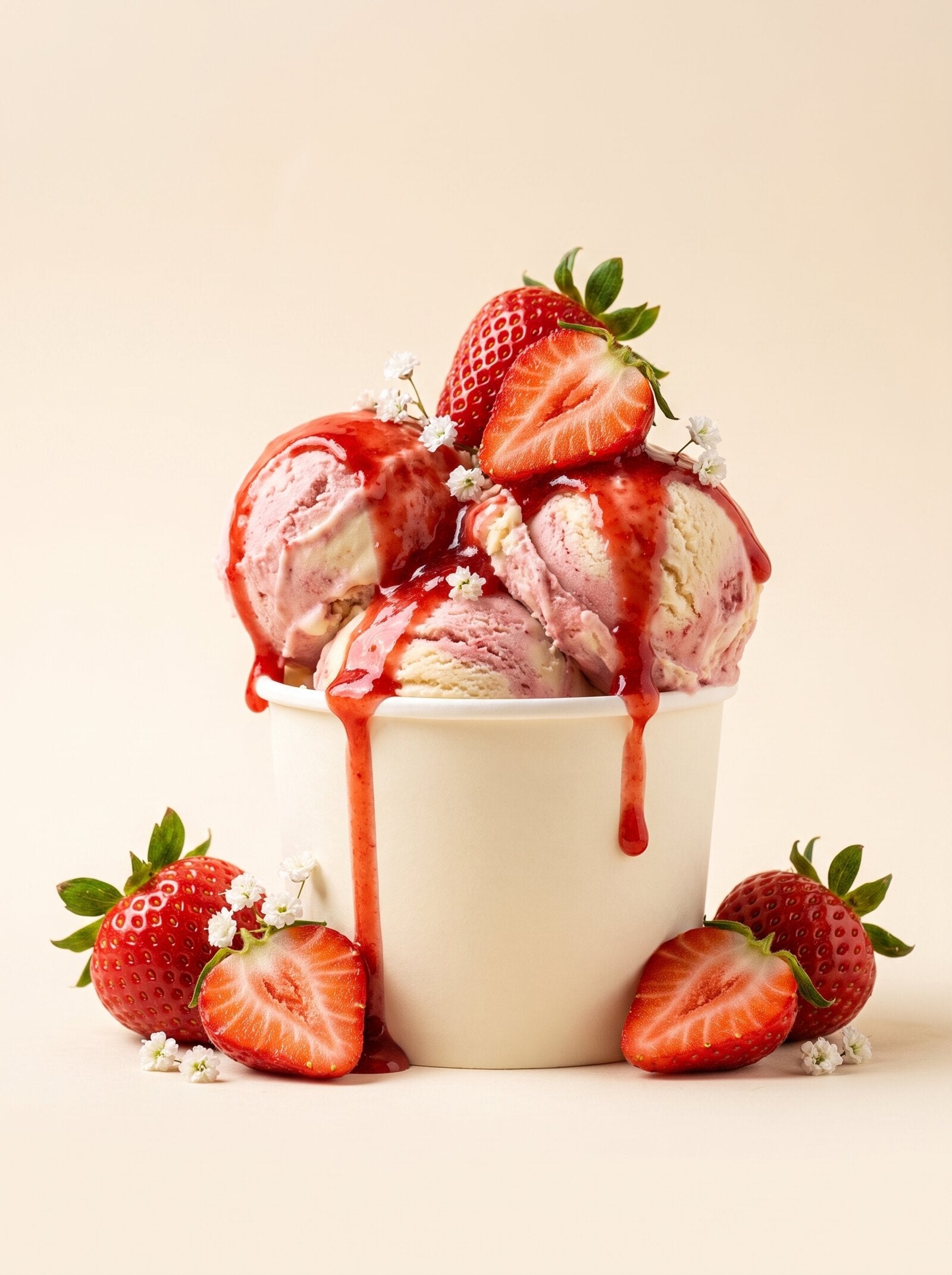 Fragola e Panna: Erdbeer-Sahne-Gelato im Becher mit frischen Erdbeeren