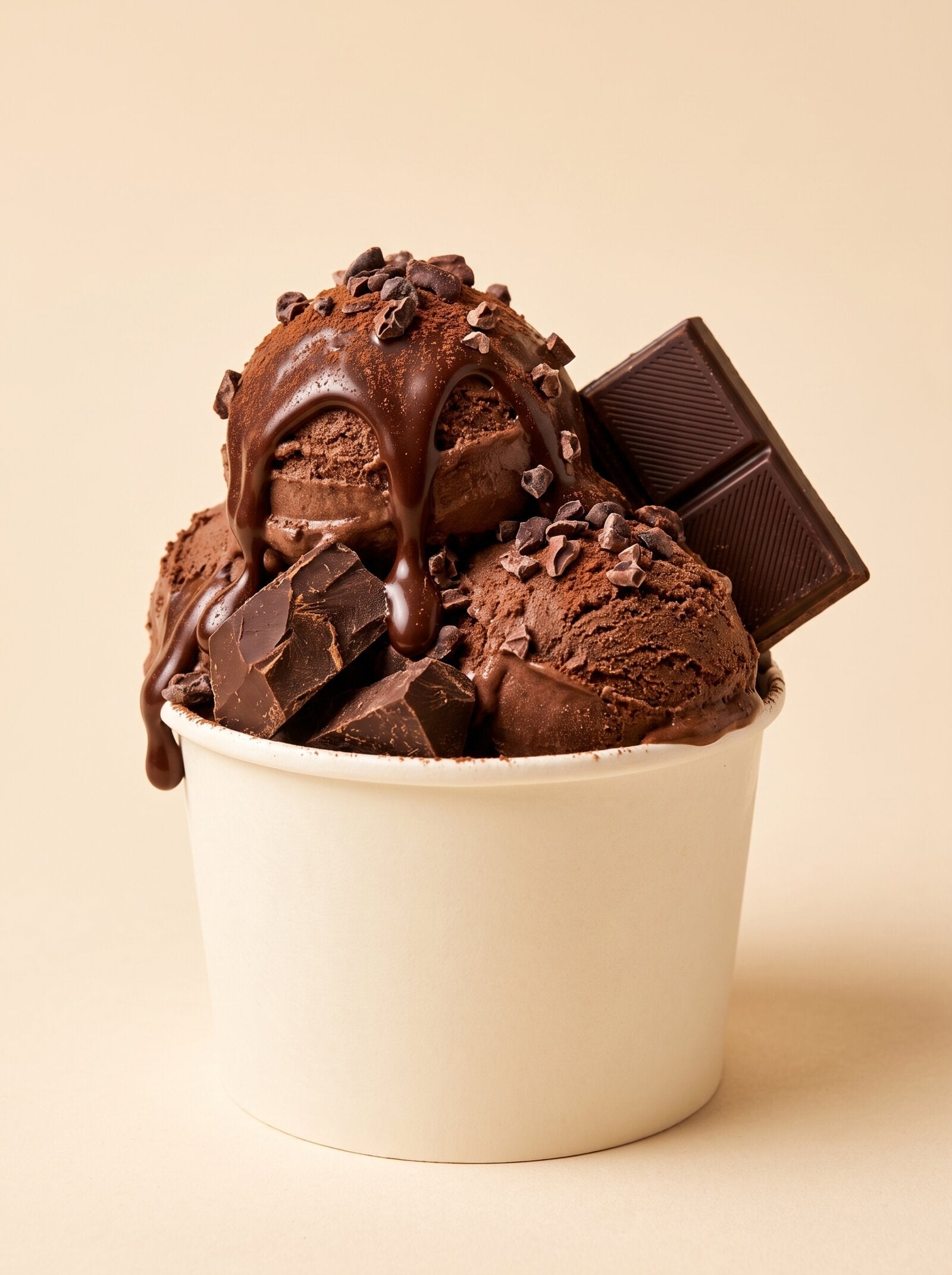 Cioccolato Fondente: Schokoladen-Gelato im Becher mit dunklen Schokoladenstücken
